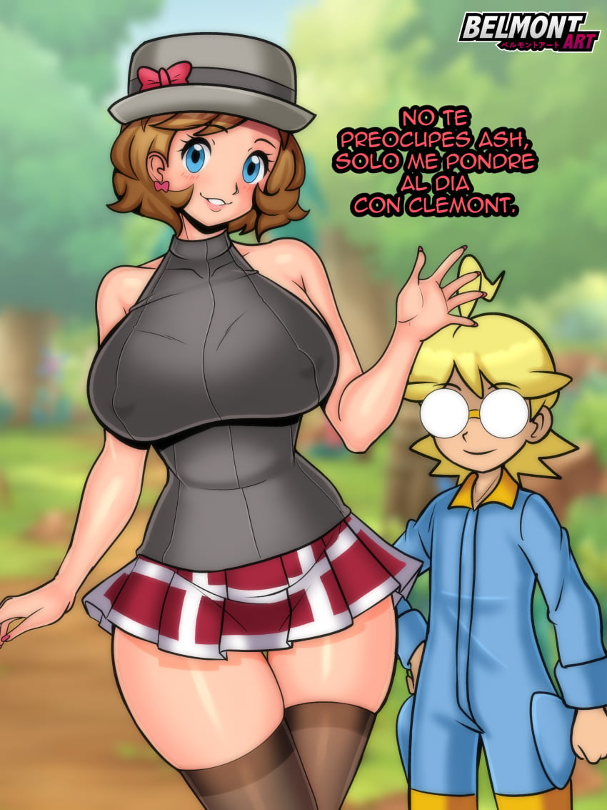 1boy 1girls age_difference belmont big_ass big_breasts big_butt big_nipples blonde_hair brown_hair clemont human miniskirt ntr pokemon schoolgirl serena_(pokemon) short_hair size_difference thick_thighs thighhighs thighs wide_hips