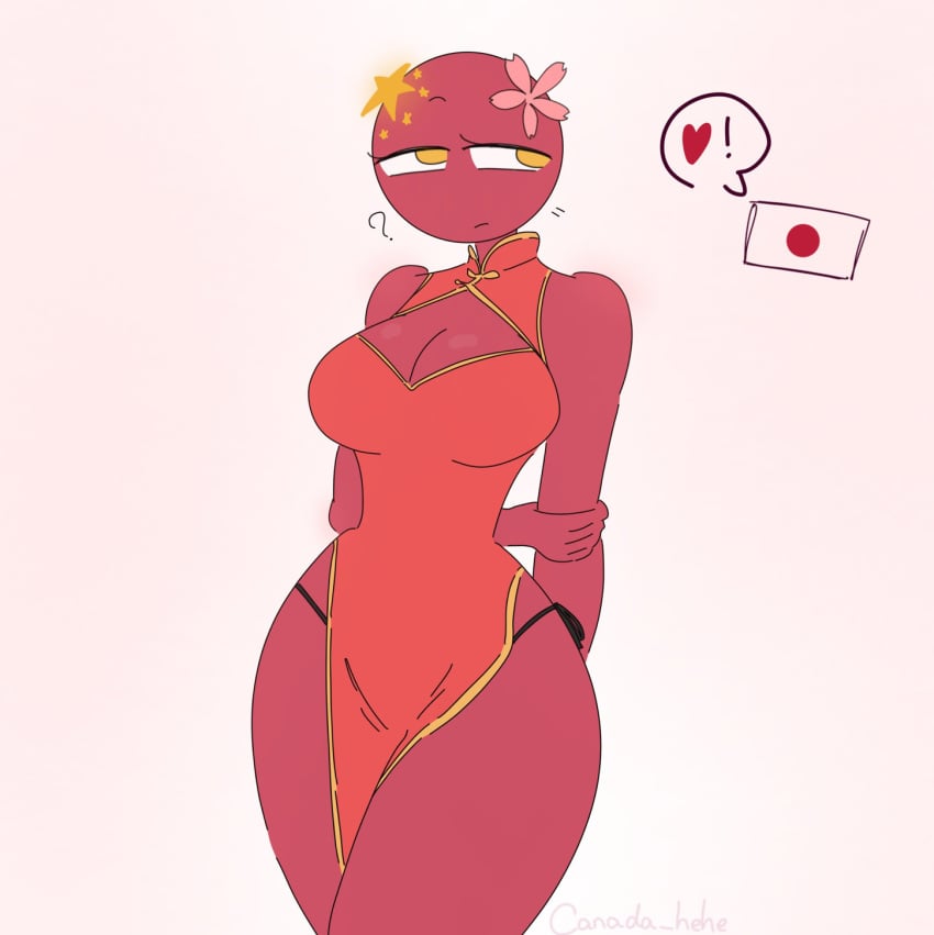 china_(countryhumans) chinese_clothes countryhumans countryhumans_girl flower_in_hair japan_(countryhumans) no_bra no_pants revealing_clothes string_panties xx.canada.xx