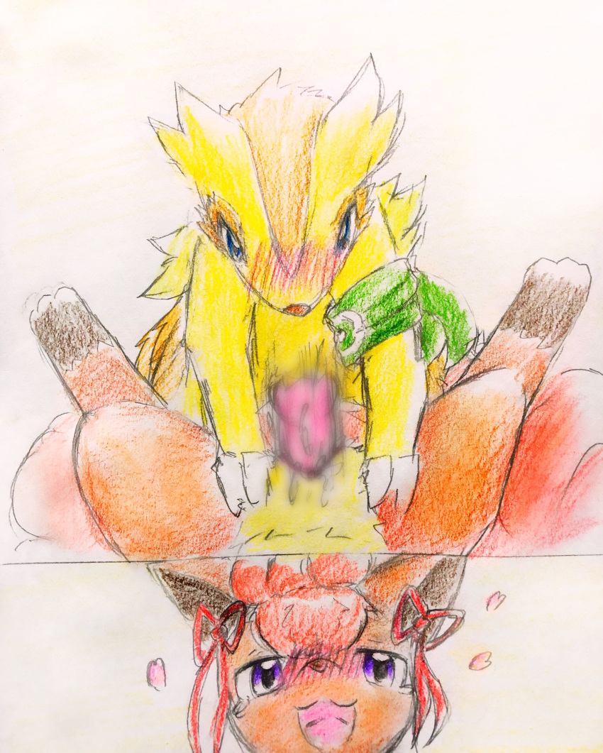 big_penis blush bodily_fluids censored clitoris colored dripping dripping_pussy duo eiroru female_penetrated female_pokemon female_pov feral feral_on_feral feral_penetrated feral_penetrating feral_penetrating_feral fur furry furry_only generation_1_pokemon generation_3_pokemon genital_fluids genitals happy_female happy_sex highres linoone looking_at_another looking_at_partner looking_pleasured male/female male_penetrating open_mouth orange_fur pink_heart pokemon pokemon_(species) pokephilia purple_eyes pussy pussy_juice ribbons scarf simple_background spread_legs tail tongue vagina vaginal_penetration vaginal_sex vulpix wet wet_pussy