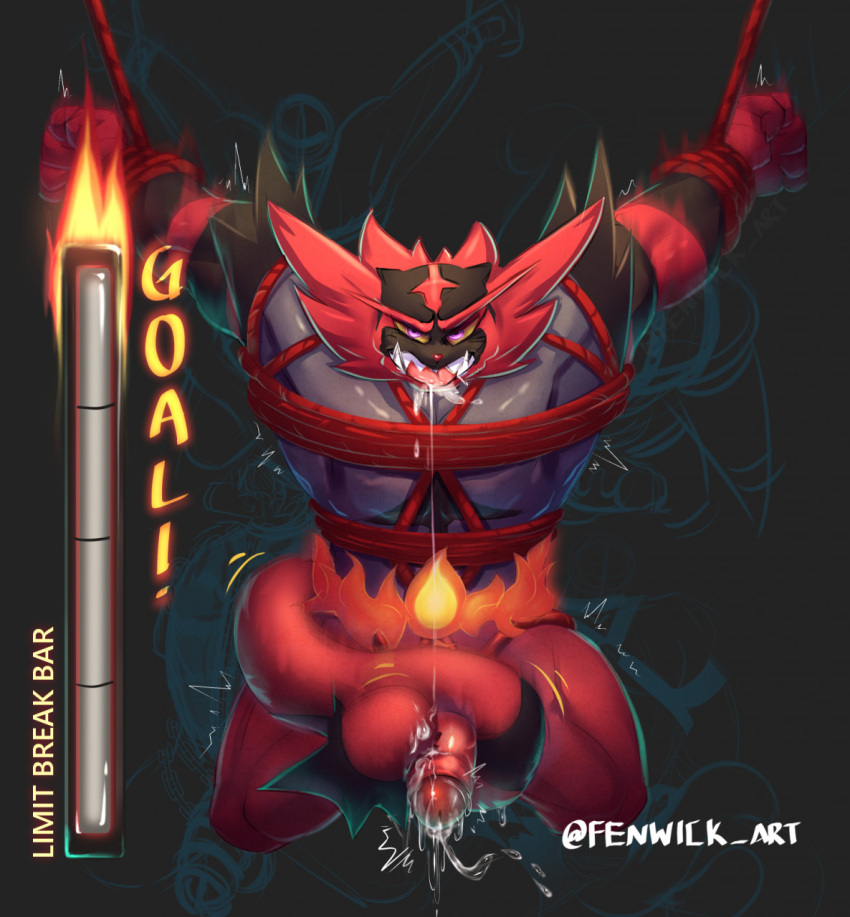 anthro bondage cum dubious_consent fenwick_art incineroar male male_focus male_only meter pokemon super_smash_bros. tagme tail_job