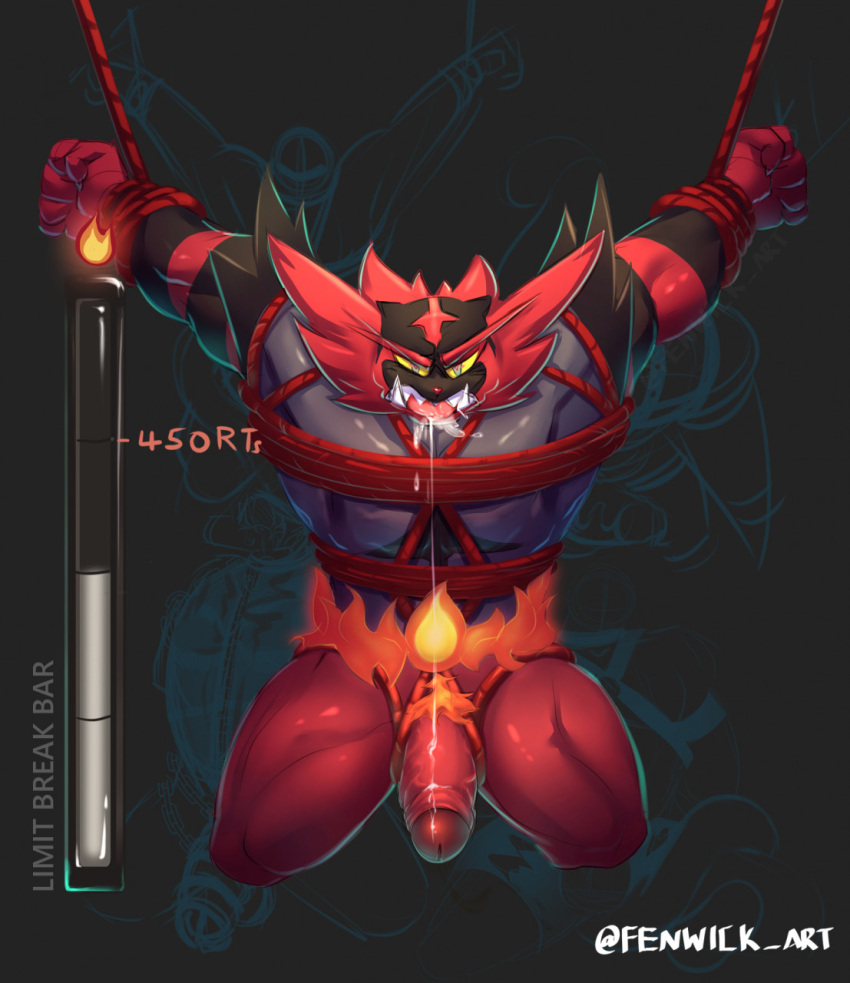 anthro bondage cum dubious_consent fenwick_art incineroar male male_focus male_only meter pokemon super_smash_bros. tagme