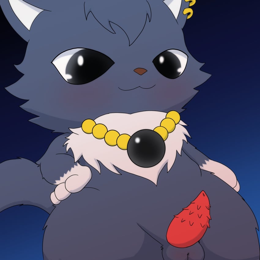 anthro blush dian_(jewelpet) felid feline fur genitals grey_body grey_fur hi_res improbable_(artist) jewelpet male mammal penile_spines penis sanrio solo