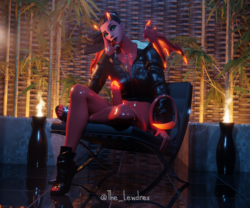 1girls 3d alternate_version_available blender bottomless bottomwear chair demon demon_girl demon_horns demon_tail demon_wings detailed_background epic_games female female_focus female_only fortnite fortnite:_battle_royale half-dressed half_naked highres horns jacket leggings lewdrex looking_at_viewer malice_(fortnite) oil oiled oiled_skin oily pants presenting presenting_penis red_body red_skin room shiny shiny_skin sitting solo solo_focus tail topwear watermark wings