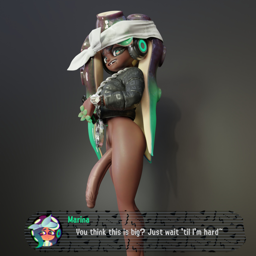 3d 3d_(artwork) big_penis blender_(software) dark-skinned_futanari english_text futa_only futanari kaijuking looking_at_viewer marina_(splatoon) marina_(wo262) penis splatoon talking_to_viewer