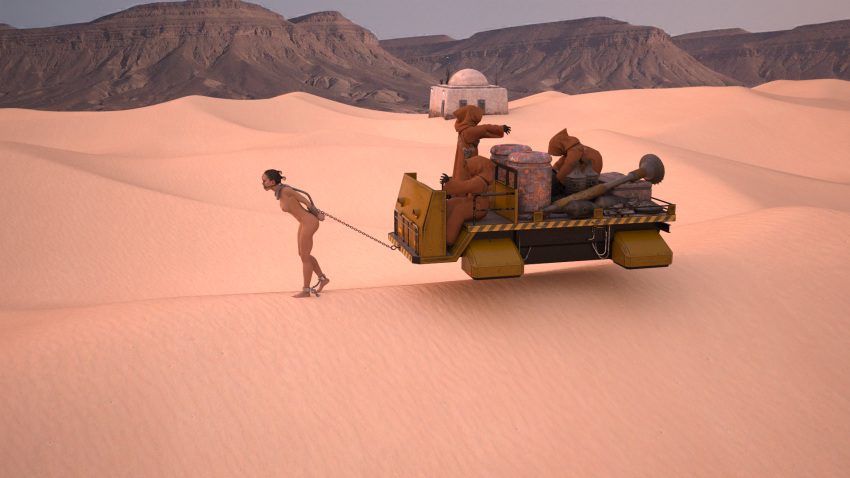 3d armbinder arms_behind_back bit_gag bondage chained_ankles chains defaultusername forced_labor nude nude_female public_humiliation public_nudity pulling_carriage rey slave slave_labor star_wars sweating tagme working