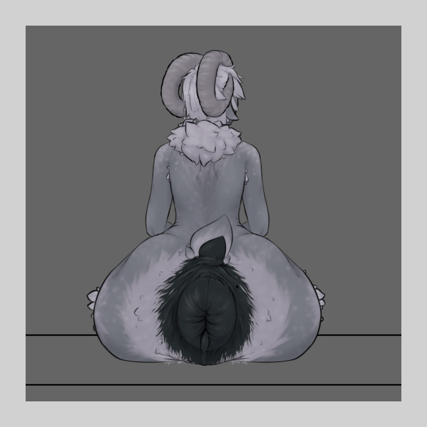 absurd_res anthro anus ass big_anus big_butt black_anus bovid bovid_horn caprine caprine_horn curved_horn darkened_anus detailed_anus dock fluffy fluffy_tail fur girly grey_body grey_fur hair hi_res horn huge_anus huge_butt hyper hyper_anus lap_lamb looking_away male mammal multicolored_body multicolored_fur neck_tuft sheep short_hair short_tail simple_background sitting solo sven_(lap_lamb) tail tuft two_tone_body two_tone_fur wide_hips wrinkles