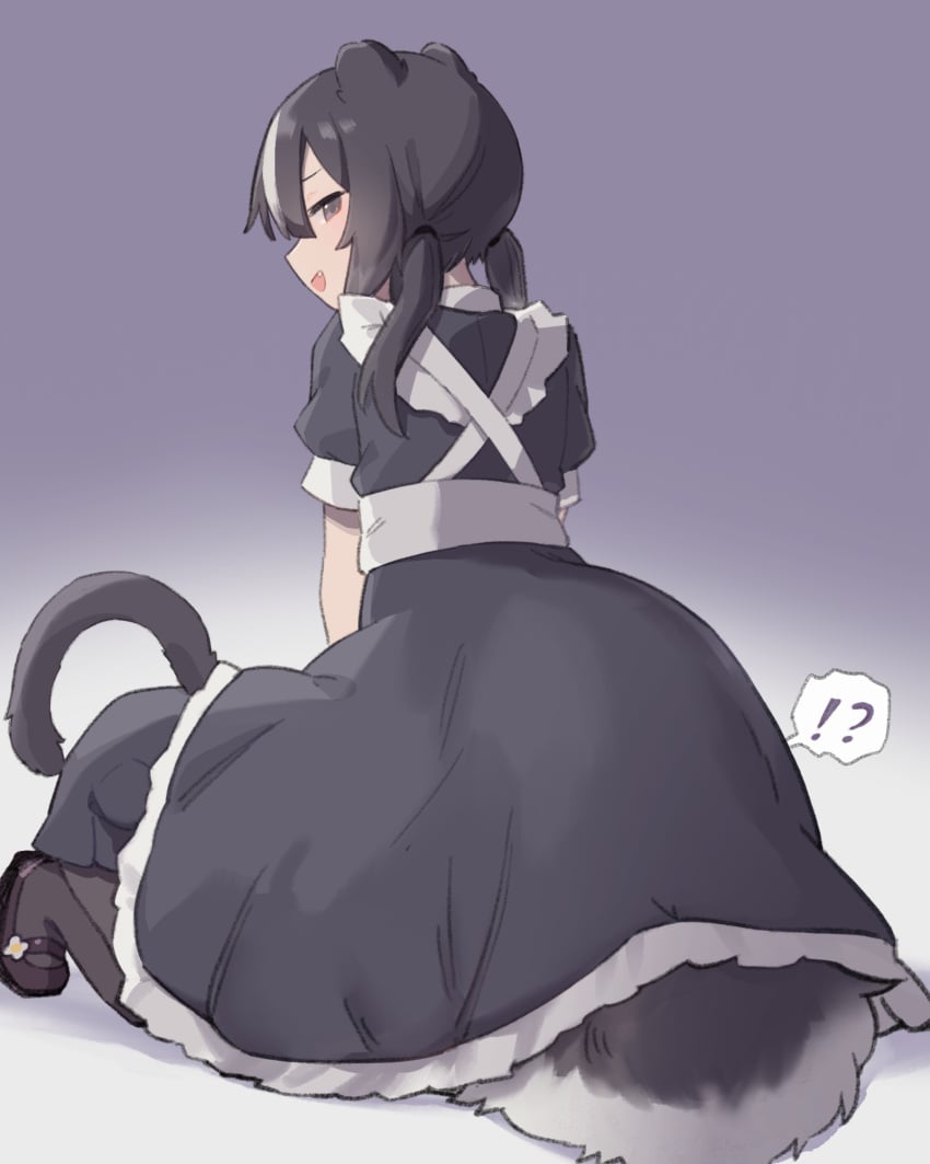 !? 13o animal_ears animal_humanoid black_hair cat cat_ears cat_girl cat_humanoid cat_tail catgirl grey_eyes looking_down sitting sitting_on_person skirt skunk skunk_ears skunk_girl skunk_tail smiling stuck stuck_under_partner tagme white_panties yellow_eyes