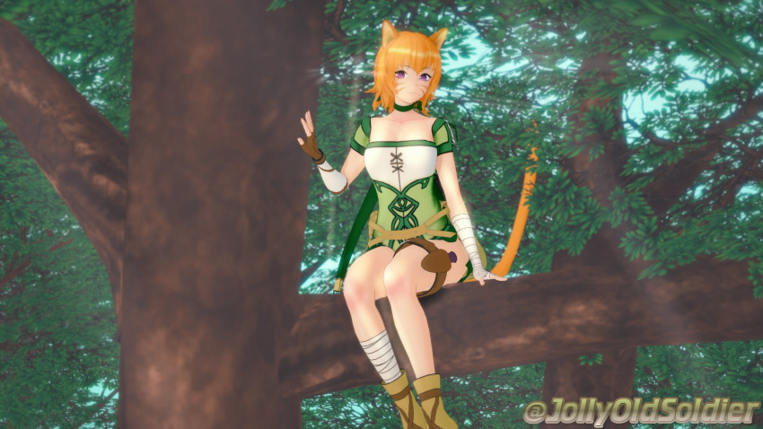 1girls 3d bare_legs breasts catgirl female female_only fire_emblem fire_emblem:_path_of_radiance fire_emblem:_radiant_dawn jollyoldsoldier laguz_(race) legs lethe_(fire_emblem) looking_at_viewer medium_breasts nintendo orange_hair outdoors purple_eyes short_hair sitting solo tree