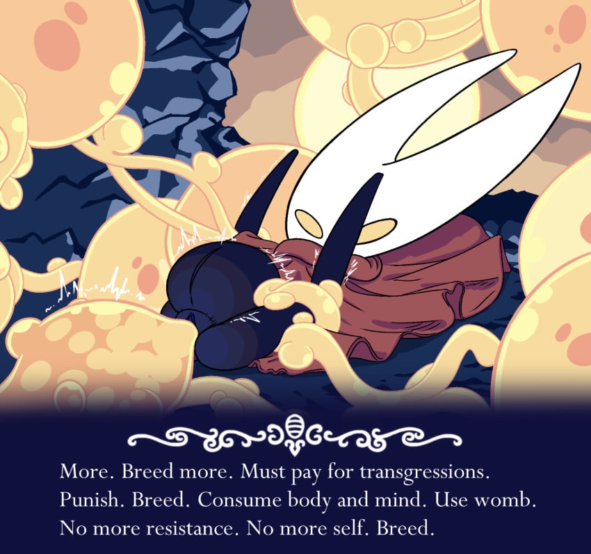 anthro arthropod belly big_belly corruption duo egg_implantation english_text female hi_res hollow_knight hornet_(hollow_knight) infection insects oviposition roll3d6 rolld6toporn team_cherry text the_infection_(hollow_knight) vaginal_egg_implantation