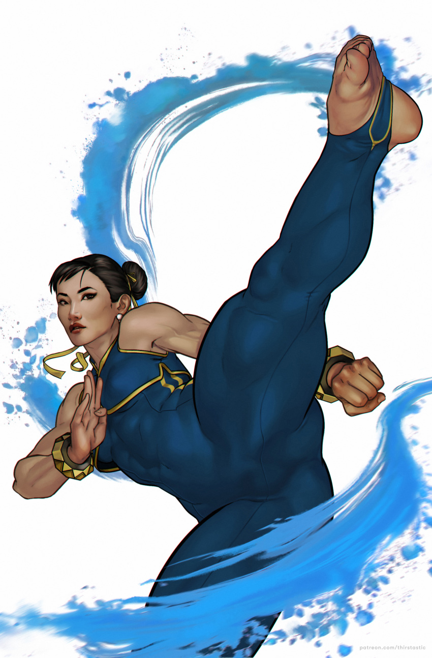 1girls ass barefoot big_ass big_breasts blue_pants breasts capcom chun-li clothed clothed_female clothing dima_ivanov double_bun earrings eyeshadow feet female hair_bun hair_ribbon huge_ass jewelry large_ass large_breasts leggings lipstick looking_at_viewer makeup mature_female midriff milf pants pearl_earrings pinup ribbon soles standing stirrup_legwear street_fighter street_fighter_6 street_fighter_alpha thick_thighs thunder_thighs tight_pants tights toeless_legwear toes wide_hips yellow_ribbon