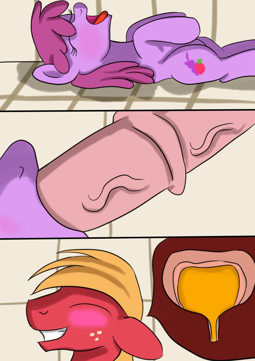 absurd_res ahe_gao berry_punch_(mlp) big_macintosh_(mlp) bladder blush bodily_fluids closed_eyes closet comic duo earth_pony equid equine fellatio female friendship_is_magic genital_fluids genitals hasbro hi_res horse jbond looking_pleasured lying male male/female mammal my_little_pony nude on_back on_ground open_mouth oral organs peeing penile penis pony sex smile toilet tongue tongue_out urine watersports x-ray_vision