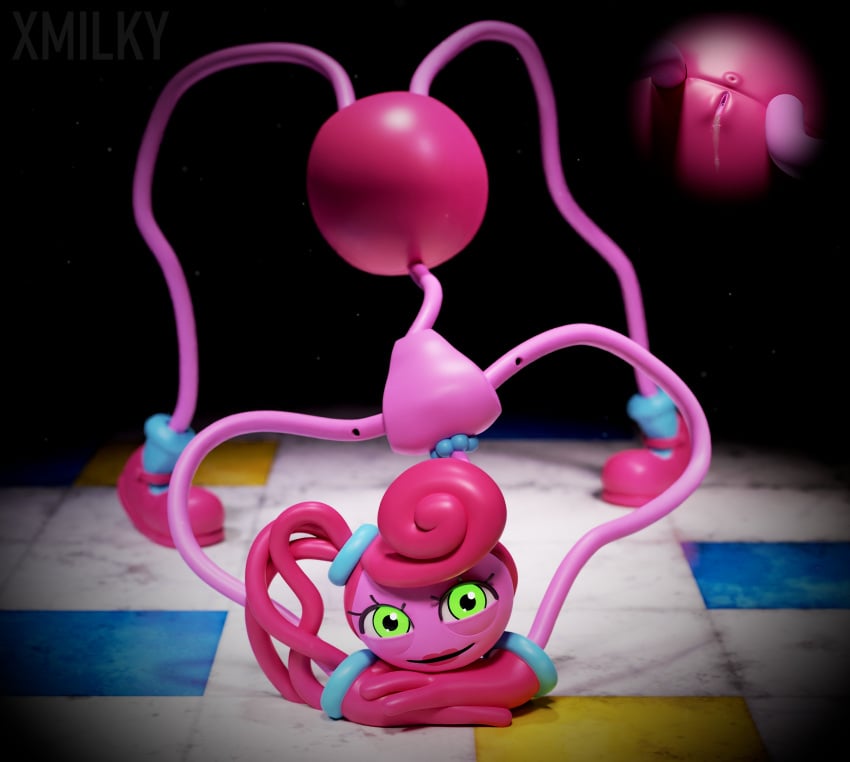 ass ass_up asshole blender_(software) blender_cycles cum cum_drip cum_in_pussy cum_inside cum_on_body female female_only gloves green_eyes long_arms long_hair long_legs looking_at_viewer mommy_long_legs necklace on_floor pink_body pink_skin poppy_playtime pussy shoes vagina x3milky