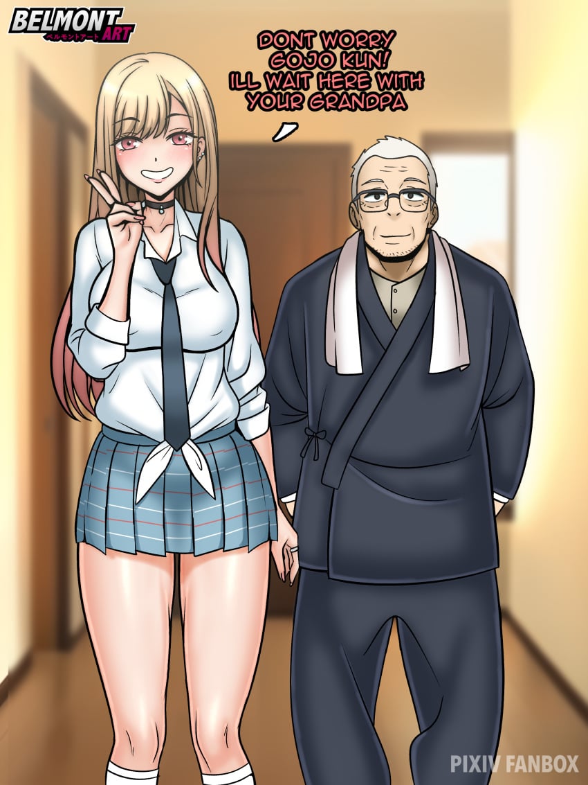 1boy 1girls age_difference before_sex belmont big_ass big_breasts big_butt blonde_hair blush fat_man gojou_kaoru grandfather gyaru hair kitagawa_marin knee_socks kneehighs kneesocks long_hair looking_at_viewer medium_breasts netorare ntr old_man older_male older_man_and_teenage_girl red_eyes school_uniform schoolgirl size_difference skirt smiling smiling_at_viewer socks sono_bisque_doll_wa_koi_wo_suru thick_thighs thighs white_socks wide_hips