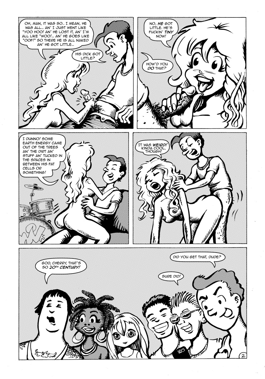 4boys 4girls ass black_and_white blonde_hair blowjob bottomless bottomless_male breasts cellphone chapter_3 cherry_poptart cherry_poptart_(comic) comic comic_page cowgirl_position dark-skinned_female dark-skinned_male dialogue doggy_style dreadlocks filming j.r. johnny johnny_(character) larry_welz light-skinned_female light-skinned_male mitch monochrome naked naked_female nipples nude nude_female open_mouth ophelia_(cherry_poptart) page_2 penis penis_out pubic_hair sakura_(cherry_poptart) sex shakila speech_bubble vaginal_sex watching winston