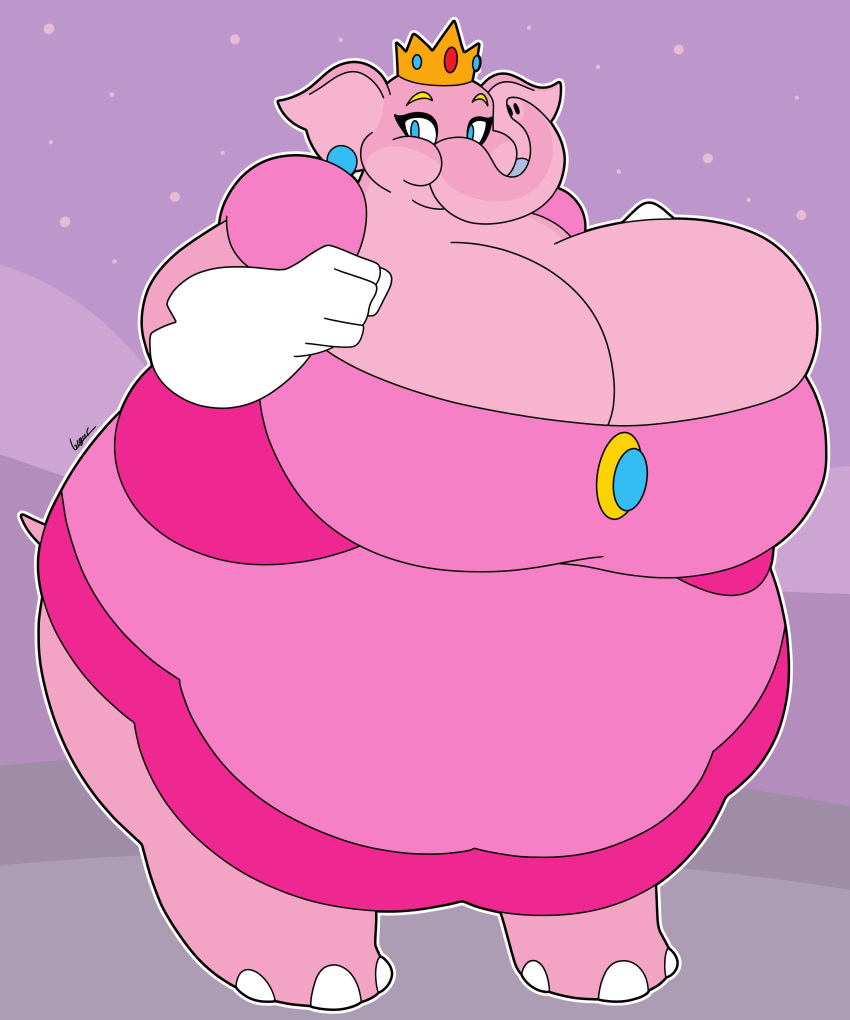 anthro bbw big_breasts breasts dorahden elephant_peach fat female furry huge_breasts mario_(series) nintendo obese obese_female overweight overweight_female princess_peach super_mario_bros._wonder thick_thighs wide_hips