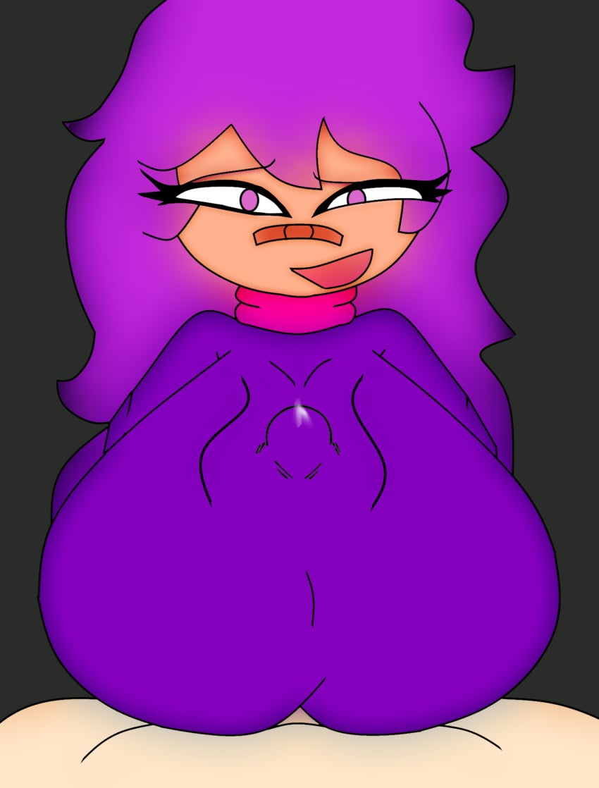 bandage beat_banger boobfuck boobjob breasts crispy_(crispytheartist) crispy_(zapatoimbecil) first_porn_of_character gray_background huge_breasts large_breasts leaking_cum nervous paizuri paizuri_under_clothes purple_eyes purple_hair simple_background tagme titfuck toriel_beat_banger twitter_user_oc