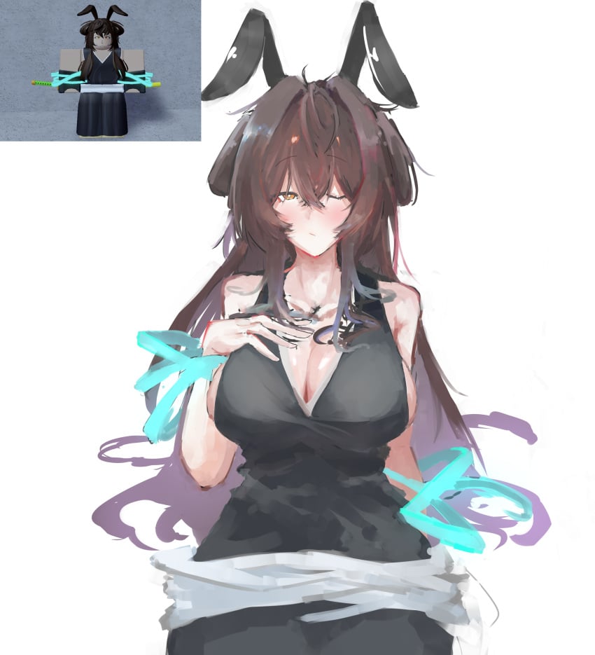 1girls animal_ears big_breasts bleach brown_hair ears_down humanoid martial_arts_belt martial_arts_uniform original_character peroxide reference_image roblox roblox_avatar roblox_game robloxian shinigami soul_reaper source_request tagme yumono