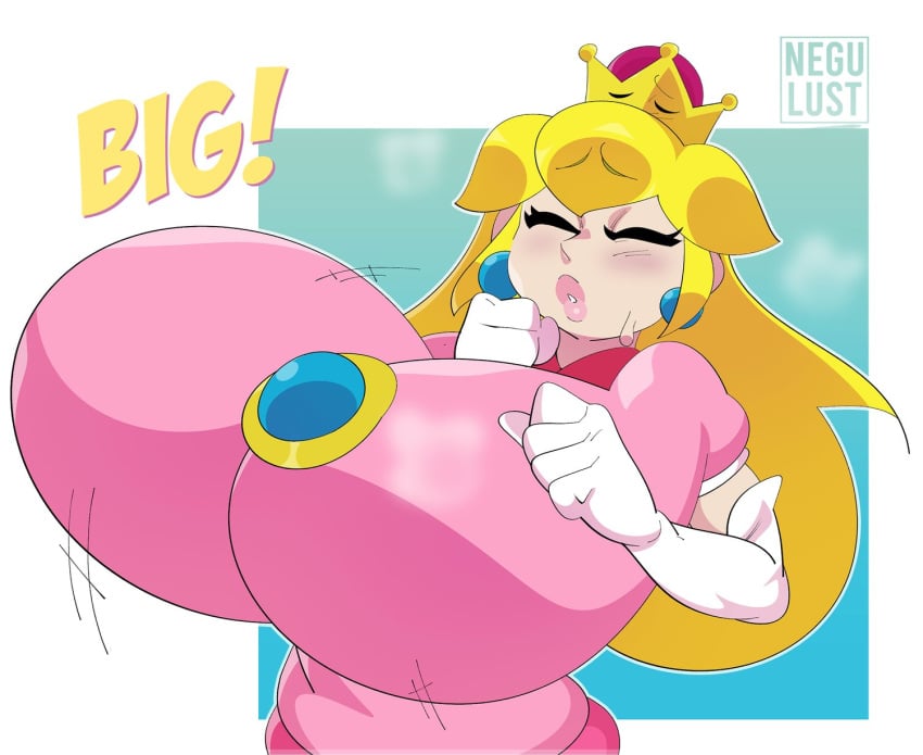 big_breasts breast_expansion breasts_bigger_than_head clothed female female_only huge_breasts hyper_breasts mario_(series) negullust nintendo princess_peach thick_lips