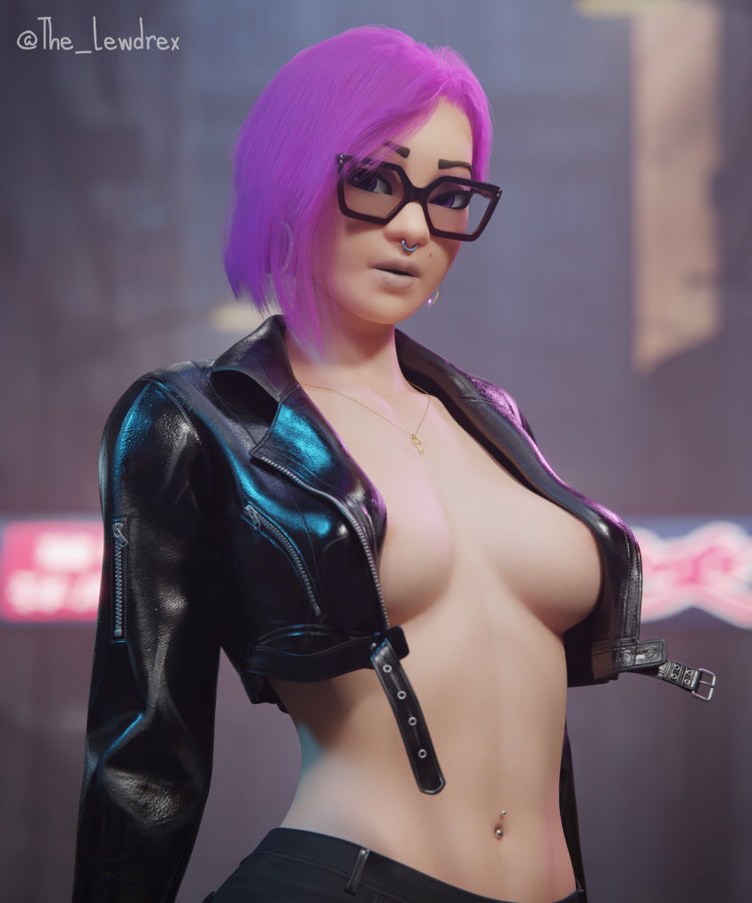 1girls 3d alternate_version_available blender breast_peek breasts close-up detailed_background epic_games female female_focus female_only fortnite fortnite:_battle_royale glasses high_heels highres jacket lewdrex light-skinned_female light_skin looking_at_viewer looking_pleasured lynx_(fortnite) medium_breasts nose_piercing nude nude_female outdoors outside partially_clothed pose posing presenting presenting_breasts purple_hair reflection seductive seductive_eyes seductive_look solo solo_focus standing street tattoo tattooed_arm topwear watermark