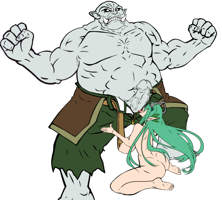 1girls blowjob crusadia_arboria duel_monster elf giant_orc monster orc rape ribappu yu-gi-oh!