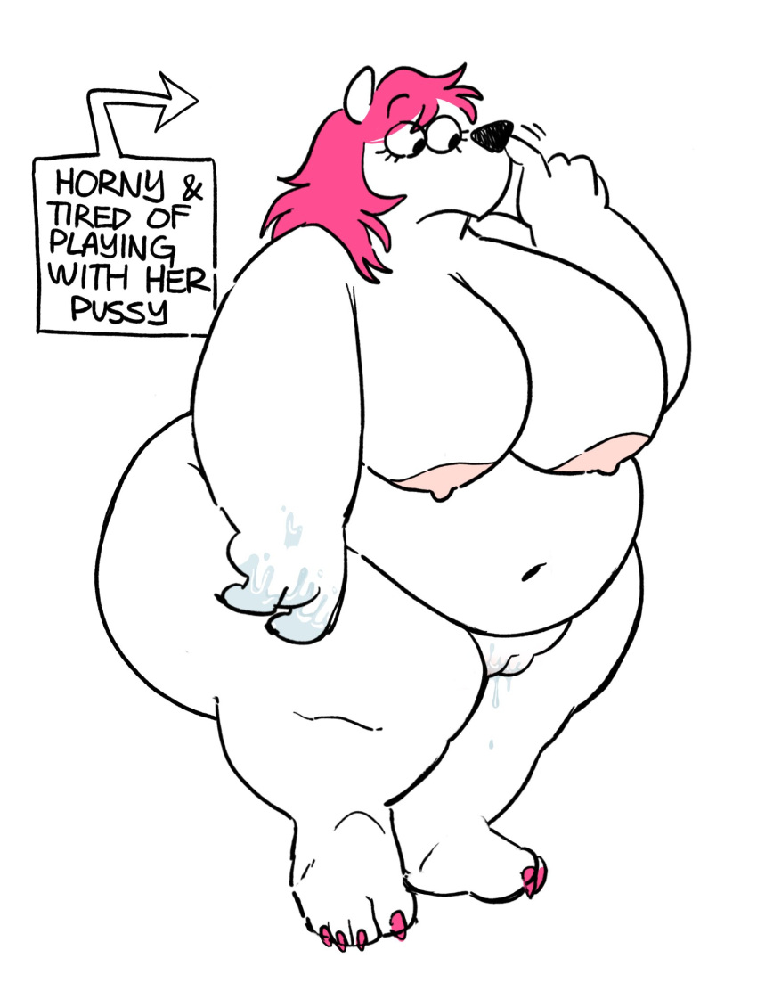 barefoot big_belly big_butt big_nipples chubby_anthro chubby_female claws fursona horny noelle_(twistcmyk) painted_nails picking_nose pink_hair polar_bear pussy pussy_juice pussy_juice_drip snackdumpster tagme twistcmyk wet_hand wet_pussy