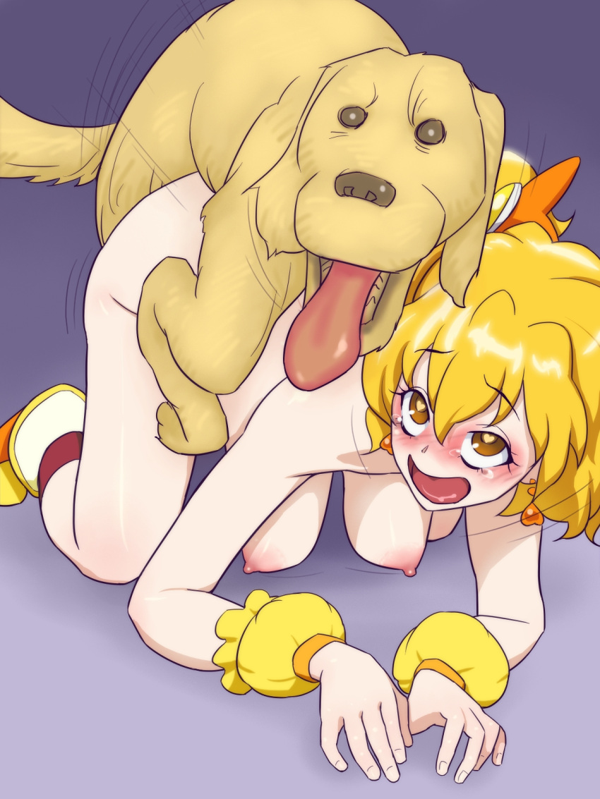 1girls bestiality blush brown_eyes canine canine_on_human cure_pine dog doggy_style domestic_dog female feral_on_female feral_on_human feral_penetrating fresh_precure! fresh_pretty_cure heart-shaped_pupils interspecies interspecies_sex large_breasts magical_girl muramurabito muramuramura on_knees open_mouth precure pretty_cure ribbon sex tears_of_pleasure tongue tongue_out yellow_hair zoophilia