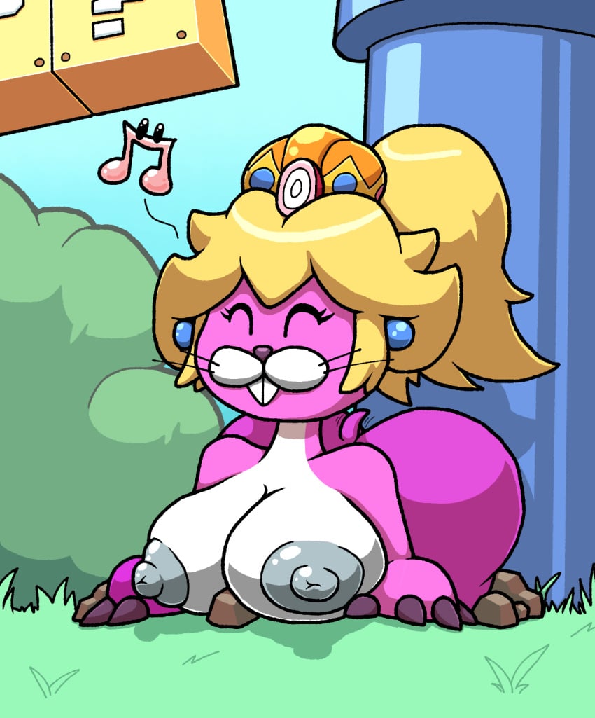 1girls anthro breasts buckteeth chabble female female_only furry giant_ass large_ass large_breasts large_nipples mario_(series) monty_mole musical_note nipples outdoors pink_fur ponytail post_transformation princess_peach solo super_mario_bros. tagme tied_hair warp_pipe