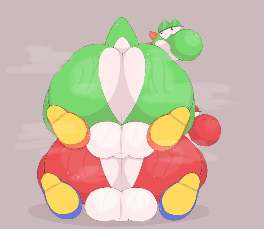 2boys absurd_res anthro ass atlashasbignuts balls bedroom_eyes big_balls big_butt bodily_fluids clothing dinosaur duo footwear gay gay_anal gay_sex genitals green_yoshi hi_res huge_butt looking_back male male/male mario_(series) multicolored_body narrowed_eyes nintendo nude red_yoshi reptile scalie seductive shoes super_mario_bros._wonder sweat sweaty_butt two_tone_body yoshi