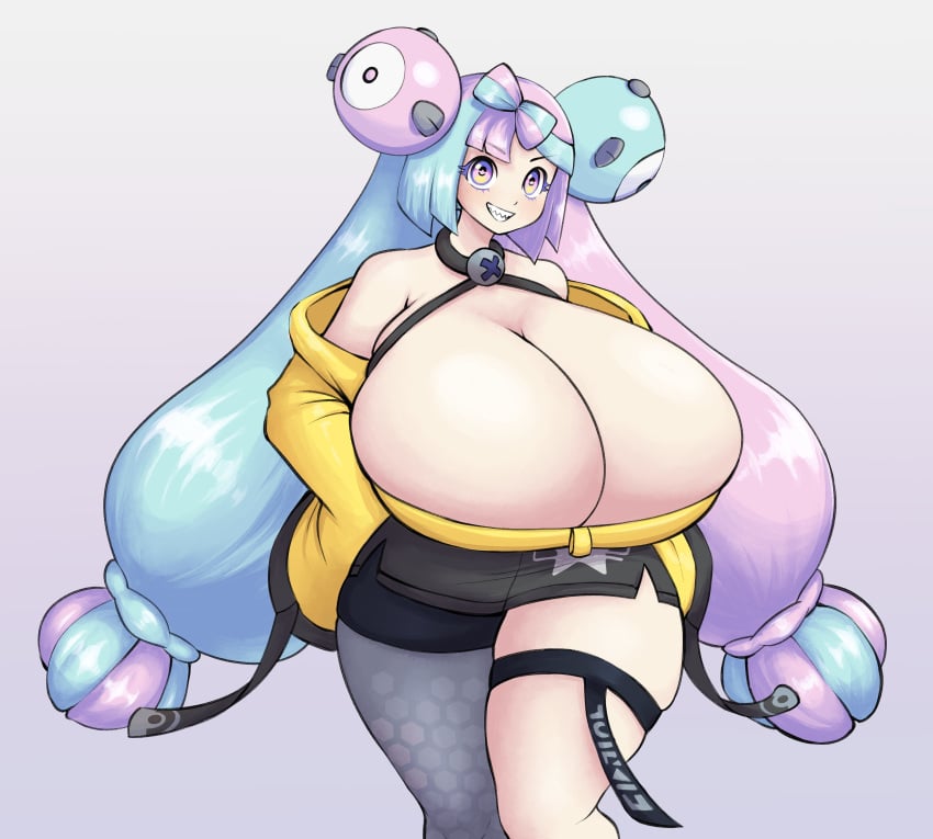 alternate_body_type alternate_breast_size big_ass big_breasts blue_hair boob_window breasts_bigger_than_head breasts_bigger_than_torso clothed female female_only game_freak gradient_background hourglass_figure huge_ass huge_breasts hyper_breasts iono_(pokemon) large_ass large_breasts multicolored_hair nintendo no_bra pokemon pokemon_sv purple_hair solo thick_thighs thighs_bigger_than_head voluptuous wide_hips yuripeach