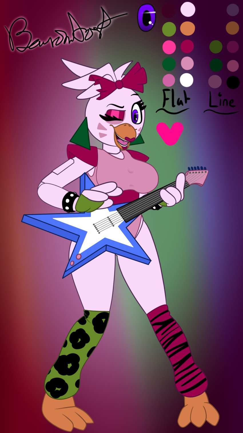 anthro beanontoast big_breasts five_nights_at_freddy's five_nights_at_freddy's:_security_breach glamrock_chica_(fnaf) guitar leg_warmers legwear robot robot_girl solo