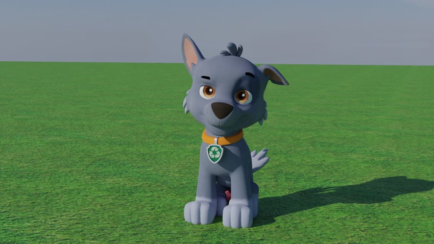 canid canine canis collar domestic_dog feral foamv_(artist) genitals hi_res looking_at_viewer male mammal mixed_breed paw_patrol penis rocky_(paw_patrol) sitting sitting_on_ground solo