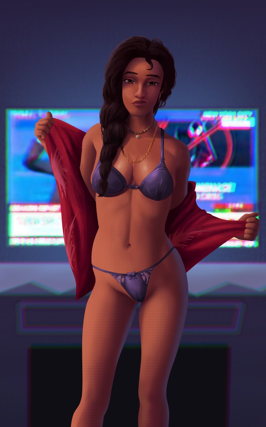 1girls breasts highres lingerie looking_at_viewer marvel mature mature_female milf munshin pussy rio_morales rio_morales_(spider-verse) spider-man:_across_the_spider-verse spider-man:_into_the_spider-verse spider-man_(series)