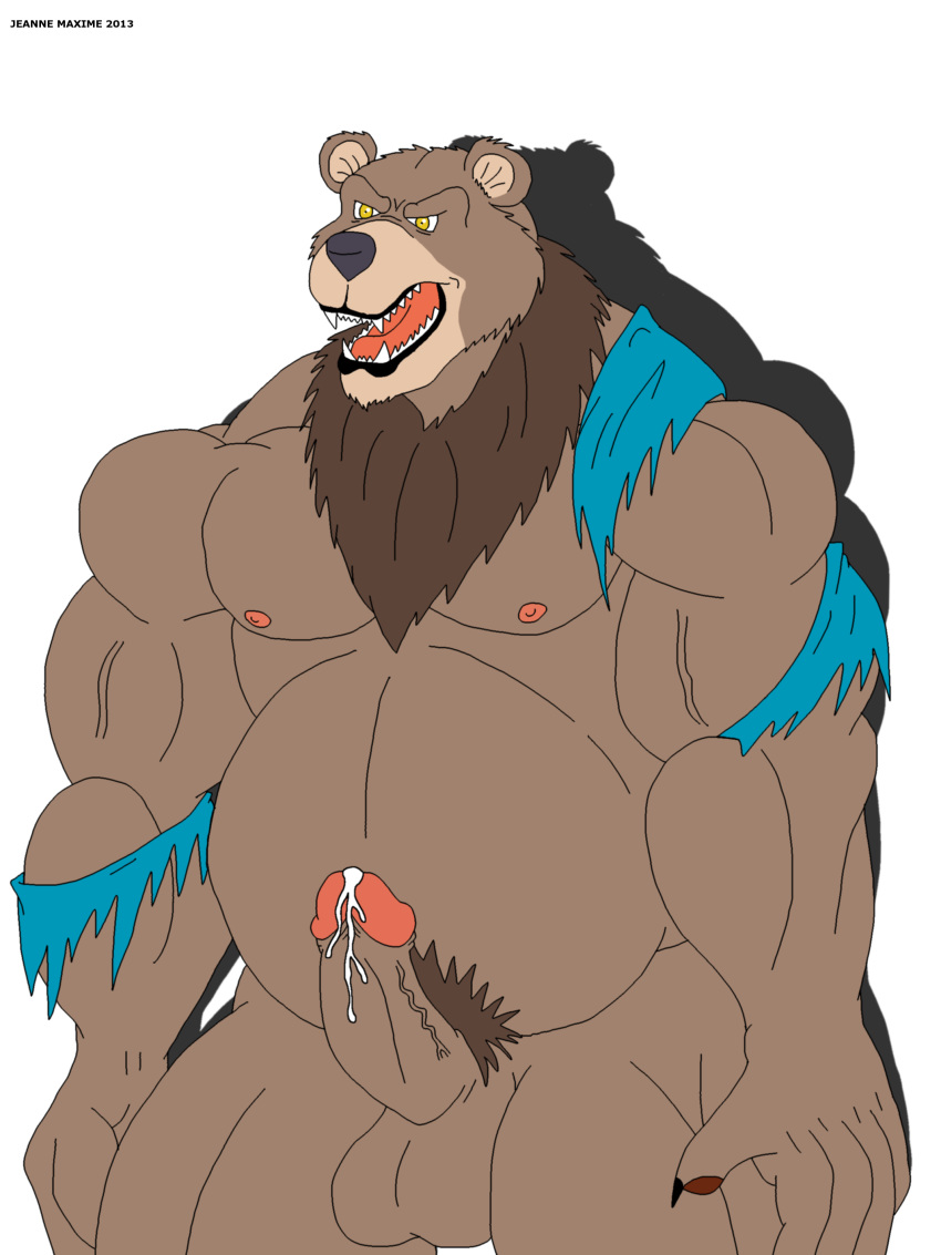 2013 anthro balls bear biceps big_muscles brown_fur canine chubby clothing cum erection facial_hair fur furry looking_at_viewer male male_only maxime-jeanne muscles nipples no_humans nude open_mouth pecs penis pose ripped solo standing vein werebear yellow_eyes