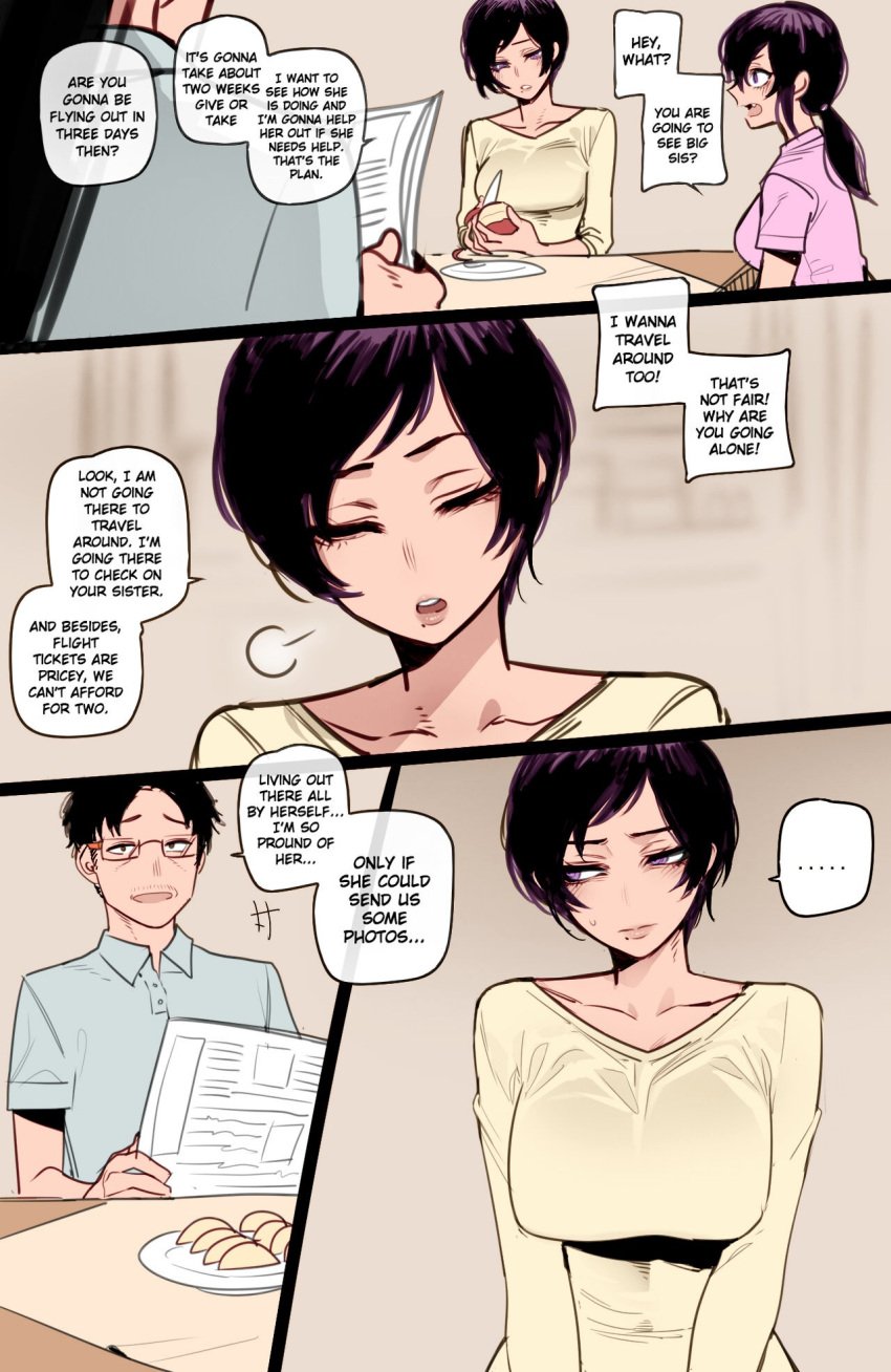 1boy 2girls asian_female color color_edit colored comic dialogue english_text family hi_res high_resolution highres husband_and_wife japanese_female japanese_mom light-skinned_female light-skinned_male light_skin married_couple married_man married_woman mother_and_daughter ratatatat74 text third-party_edit