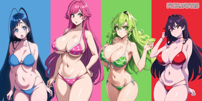 4girls ai_generated bambietta_basterbine bikini bleach bleach:_the_thousand-year_blood_war candice_catnipp curvy fickjay925 genderswap_(mtf) giselle_gewelle large_breasts meninas_mcallon rule_63 skindentation sternritter tagme