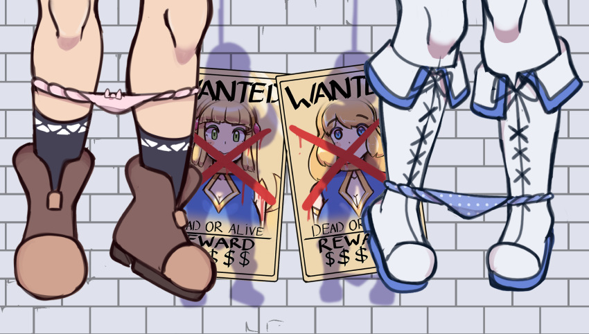 2girls asphyxiation blonde_hair blue_guardian_margaret corpse death defeated_heroine execution female female_death female_only hanged heroine legs margaret_(blue_guardian_margaret) multiple_girls naive_guardians_(artist) panties panties_down ryona shadow sofi_(naive_guardians) wanted_poster