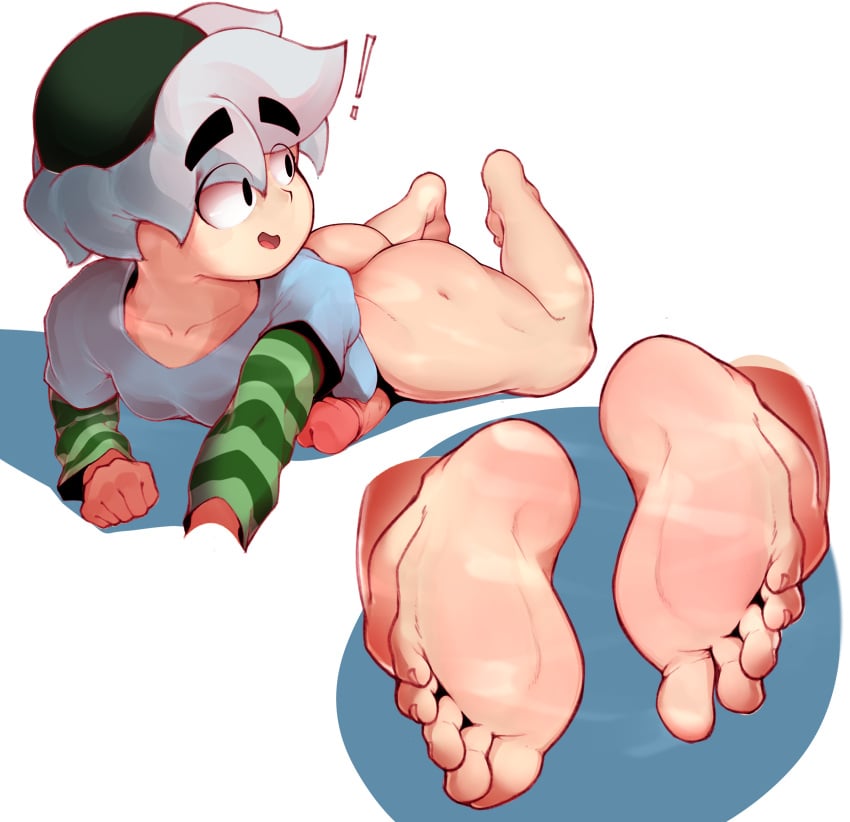 barefoot brawl_stars feet femboy foot_fetish gay girly gus_(brawl_stars) lewd_potato male partially_clothed penis smile soles solo toes white_hair