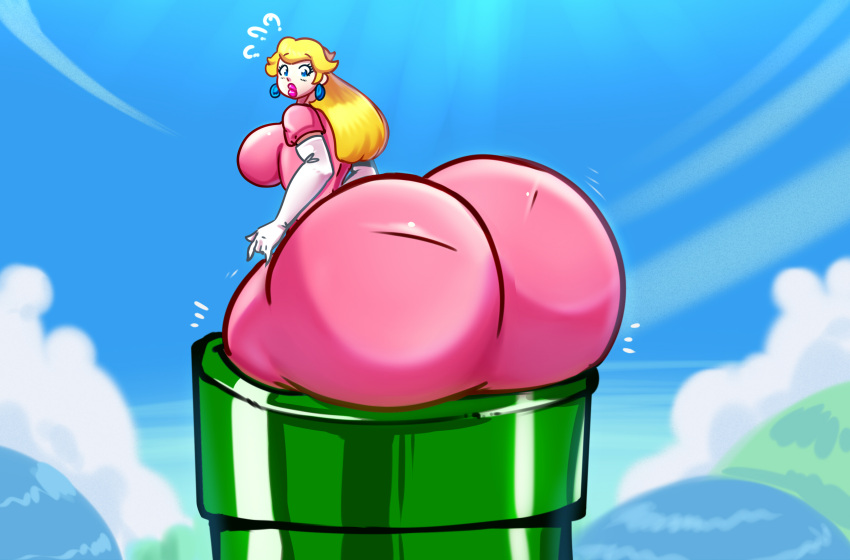 1girls 2023 ass_bigger_than_head ass_focus backboob big_ass clothed female female_only huge_ass hyper hyper_ass mario_(series) nintendo outdoors oversized_ass panchito1234nos princess_peach schnauzercito super_mario_bros.