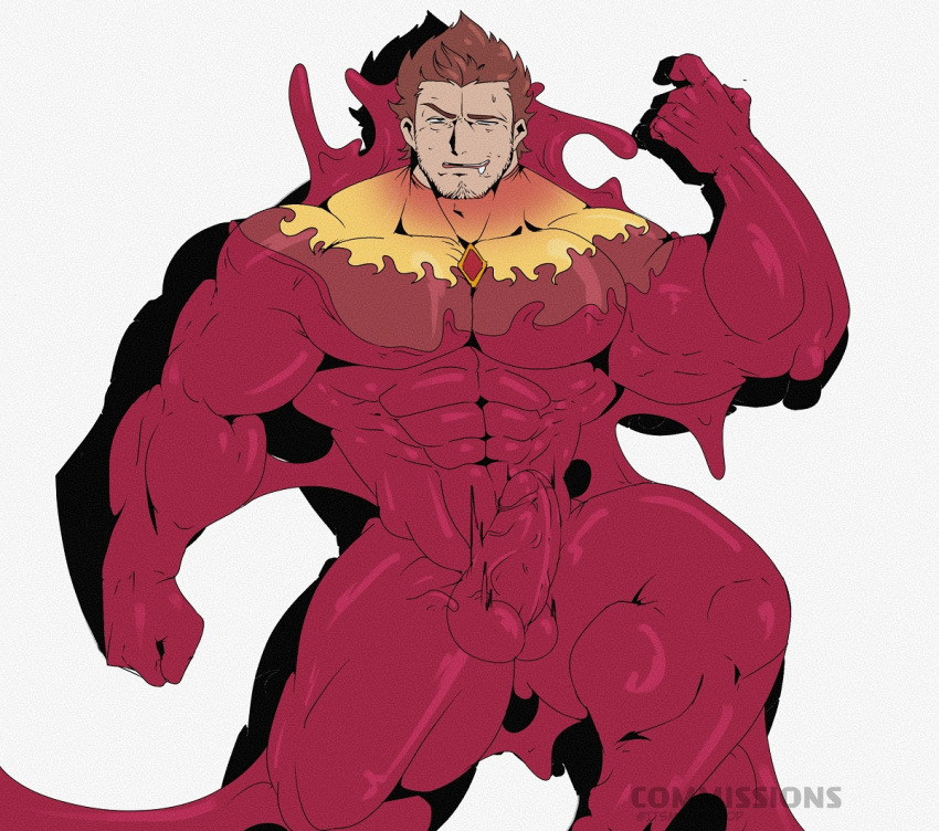 balls brown_hair erection goo_transformation human humanoid_penis maxbishop muscular muscular_male suit veiny_penis