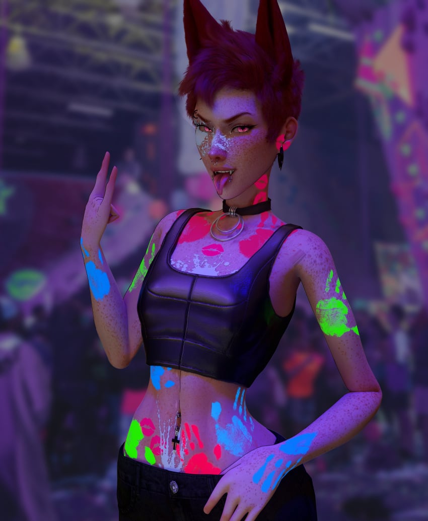 1girls 3d aldtecaia blender blender_cycles fauxhawk female female_only fox_ears fox_girl fox_humanoid glow_in_the_dark mohawk_(hairstyle) noxxyboy oc piercings pink_eyes pink_fur pink_hair red_eyes red_fur red_hair sims sims4 succubus the_sims_4 tomboy tulpa ultraviolet_light uv_light