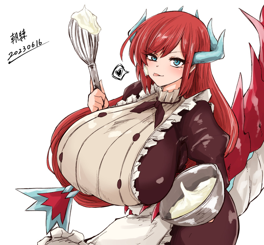 alternate_breast_size breasts doradora_uhouho dragon_girl kitchen_dragonmaid massive_breasts monster_girl red_hair yu-gi-oh!