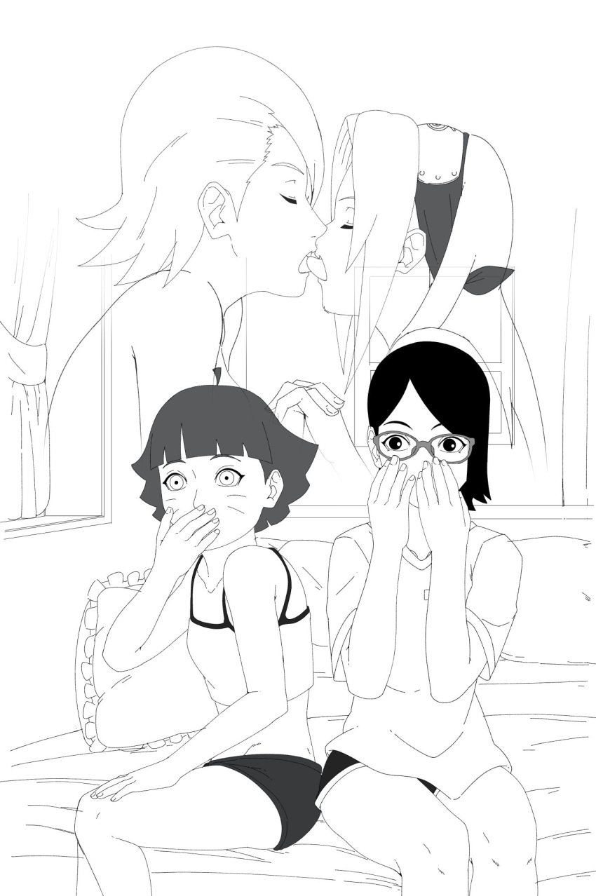 4girls age_difference being_watched bloomers boruto:_naruto_next_generations closed_eyes clothed_female clothing covering_mouth duo duo_focus embarrassed eyewear female female_only french_kiss gilf glasses grandmother_and_granddaughter haruno_mebuki holding_hands incest interlocked_fingers kissing long_hair mature mature_female megane milf monochrome mother_and_daughter mrchungus multiple_girls naruto naruto_(classic) naruto_(series) naruto_shippuden nude nude_female older_female older_woman_and_younger_girl on_bed open_mouth pajamas petite sakura_haruno sarada_uchiha short_hair shorts sitting sitting_on_bed surprised tank_top tongue tongue_kiss tongue_out upper_body uzumaki_himawari voyeur voyeurism watching watching_porn younger_female yuri