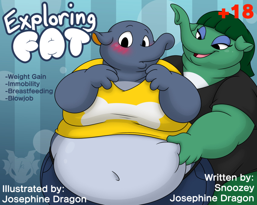 anthro anthro_only bedroom_eyes clothed cover_page dizzy_(animal_crossing) elephant fat furry hand_on_belly jouigidragon opal_(animal_crossing) overweight overweight_male