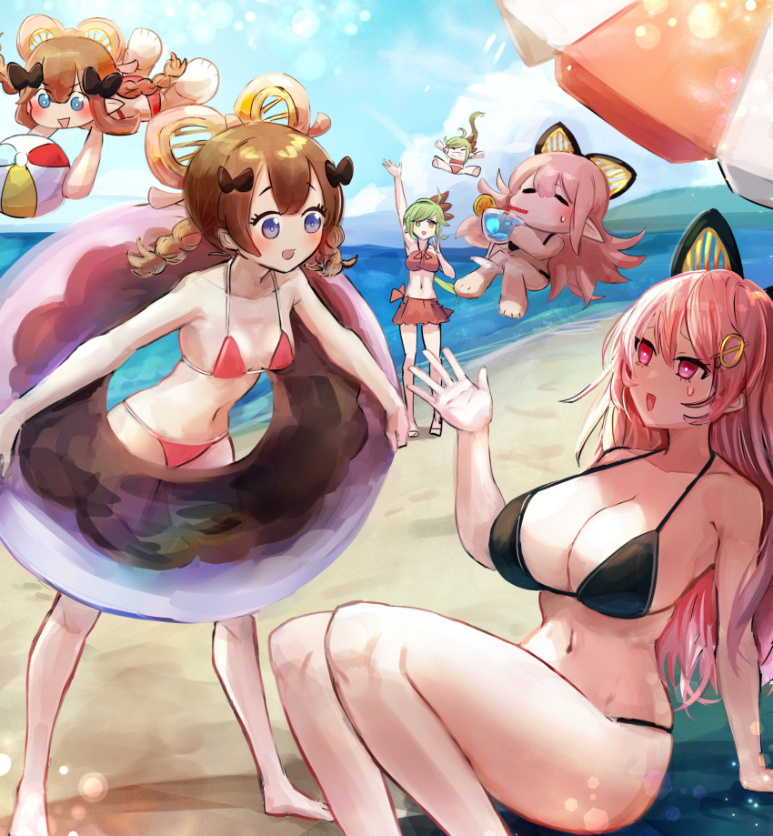 3girls beach bikini dosolfachord_coolia dosolfachord_cutia duel_monster fairy fasolfachord_fancia hatano_kiyoshi yu-gi-oh!