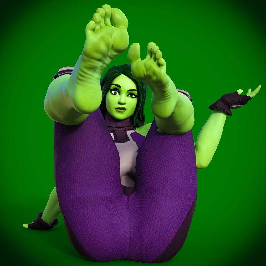 1girls 3d barefoot bludergat99 confused_expression feet feet_up female female_only foot_fetish foot_focus fortnite fully_clothed green_background green_body green_hair green_skin hulk_(series) looking_at_viewer looking_confused marvel marvel_comics no_penetration no_sex she-hulk she-hulk_(fortnite) simple_background soles solo solo_female