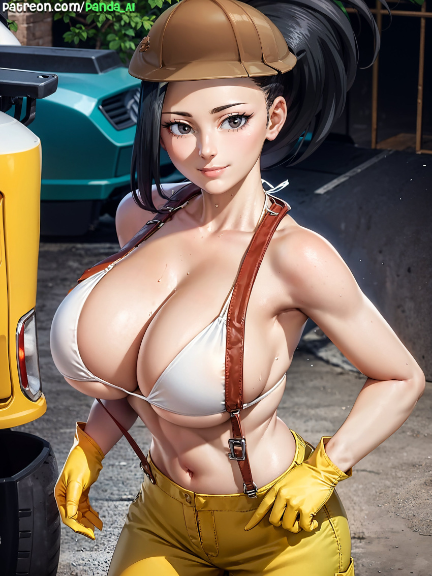 1girls ai_generated bikini bikini_top black_hair breasts cleavage female firefighter hat hi_res hips huge_breasts light-skinned_female light_skin long_hair looking_at_viewer momo_yaoyorozu my_hero_academia panda_ai smile stable_diffusion thick_thighs thighs wide_hips