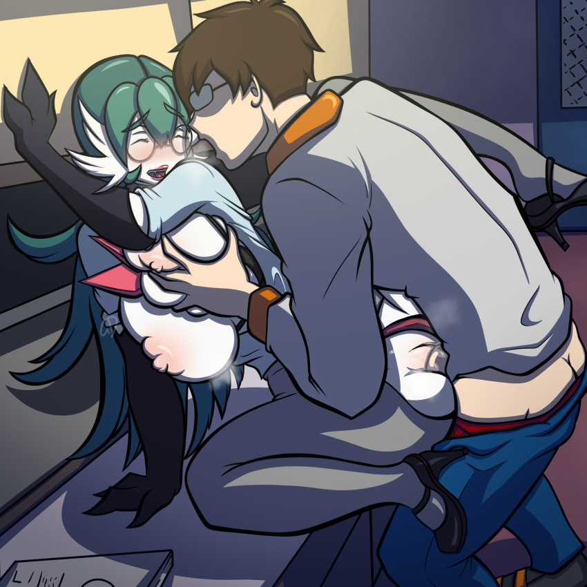 cumming gardevoir huge_breasts male office_lady original_character penetration penis pokemon pokemon_(species) pokemon_oc pokemon_trainer public_sex sex_at_work