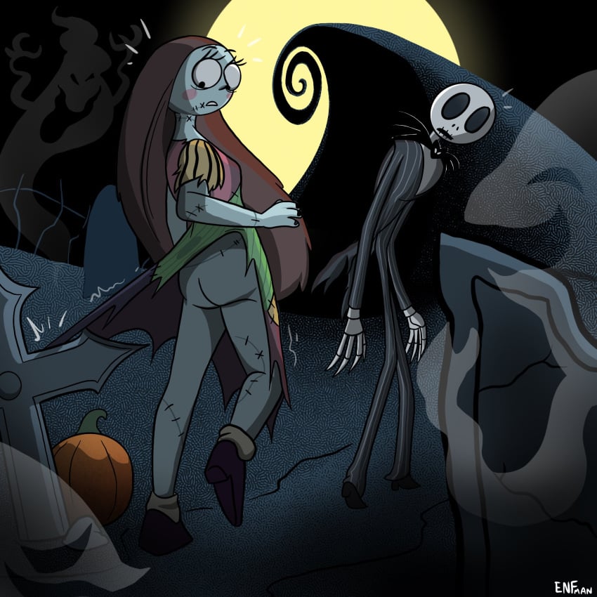 ass embarrassed jack_skellington sally_(the_nightmare_before_christmas) senftember senftember_(2023) the_nightmare_before_christmas theenfman torn_clothes