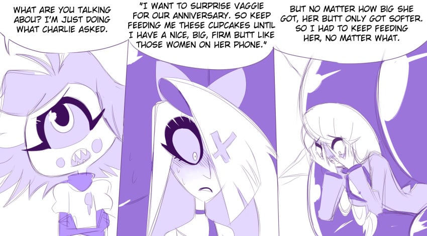 3girls charlie_morningstar_(hazbin_hotel) comic comic_page comic_panel darkclawnsfw dialogue hazbin_hotel hyper_ass niffty overgrowingassets tagme vaggie