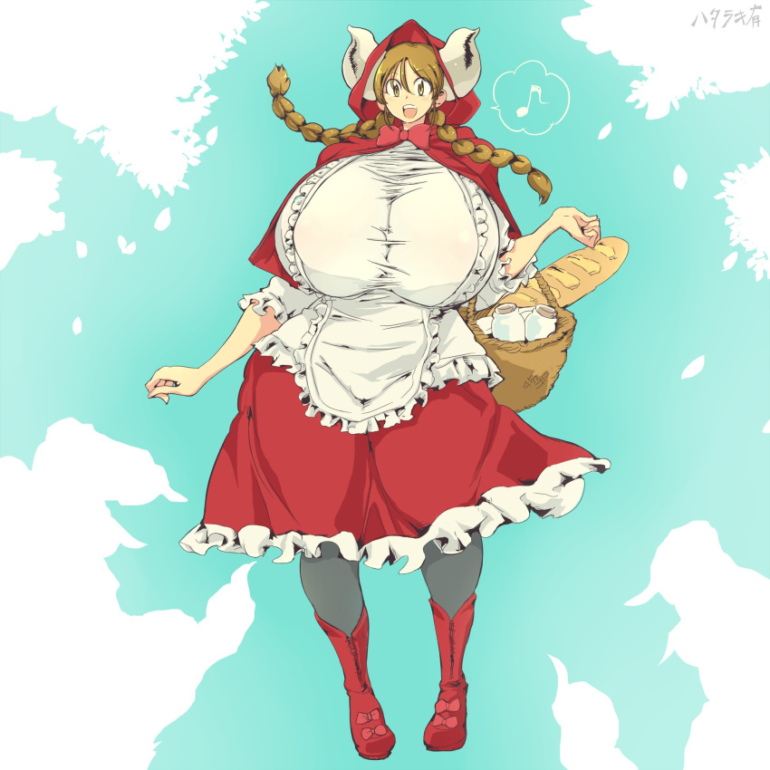 1girls basket big_breasts breasts fairy_tales hataraki_ari huge_breasts large_breasts literature massive_breasts monster_girl public_domain red_riding_hood_(cosplay)